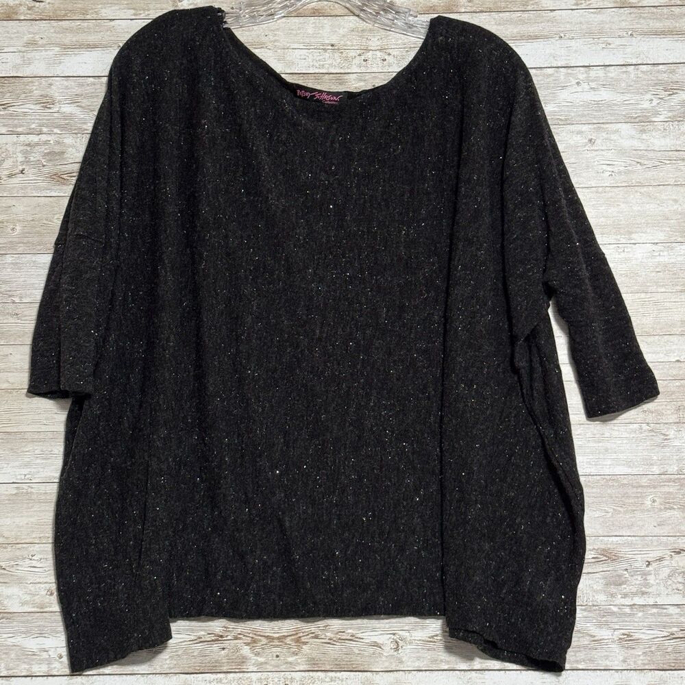 Betsey Johnson Black Sparkle Knit Top Oversized Slouchy Tunic Blouse Sz OS Goth